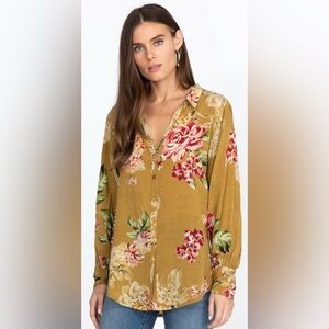 Johnny Was VINTAGE ROSE YRENE BUTTON UP Silk, Size Small